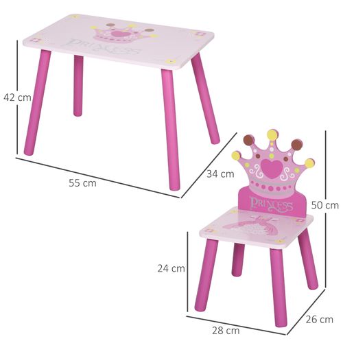 3 Pcs Kids Princess & Crown Chair Table Set Home Furniture 2-4 Yrs Pink HOMCOM - Samanta Factory