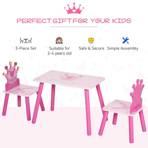 3 Pcs Kids Princess & Crown Chair Table Set Home Furniture 2-4 Yrs Pink HOMCOM - Samanta Factory