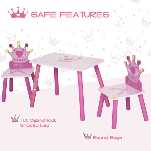 3 Pcs Kids Princess & Crown Chair Table Set Home Furniture 2-4 Yrs Pink HOMCOM - Samanta Factory