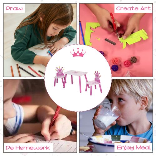 3 Pcs Kids Princess & Crown Chair Table Set Home Furniture 2-4 Yrs Pink HOMCOM - Samanta Factory
