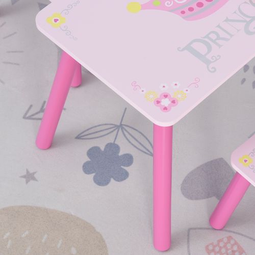 3 Pcs Kids Princess & Crown Chair Table Set Home Furniture 2-4 Yrs Pink HOMCOM - Samanta Factory
