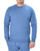 Eco-friendly men’s denim blue crew neck sweatshirt with ribbed cuffs and brushed fleece interior