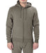 Men’s khaki zip-up hoodie with adjustable hood and front pocket made from recycled polyester blend