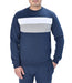 Men’s navy colour block stripe sweatshirt with ribbed crew neck – recycled cotton-blend UK