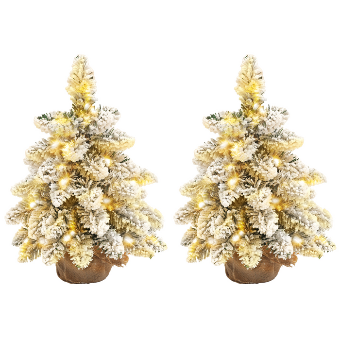 Mini Christmas Tree Set – Snow Flocked LED Tabletop Decorations - Samanta Factory