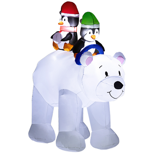 Inflatable penguin and polar bear Christmas decoration with white LED lights