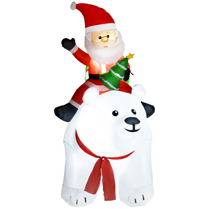 Inflatable Santa riding polar bear with white LED lights for outdoor Christmas display
