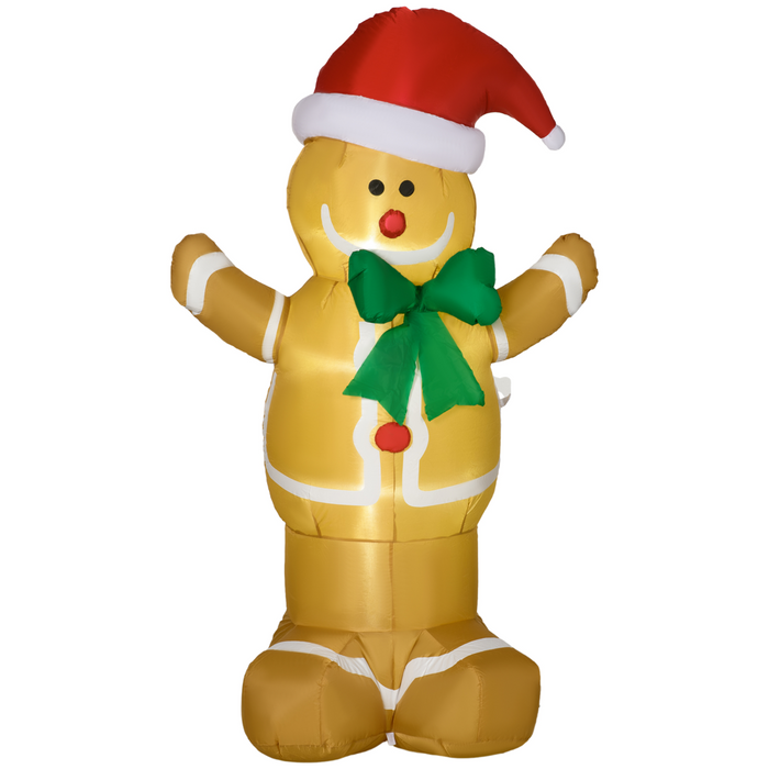 Inflatable gingerbread man with LED lights for outdoor Christmas display
