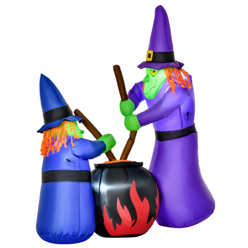 1.8 m inflatable Halloween witches around black cauldron with LED lights, weather-resistant for garden and party decorations