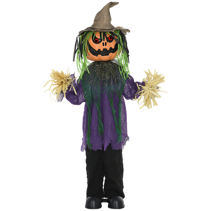 114 cm Halloween pumpkin scarecrow animatronic with red LED eyes and moving upper body for indoor and outdoor use