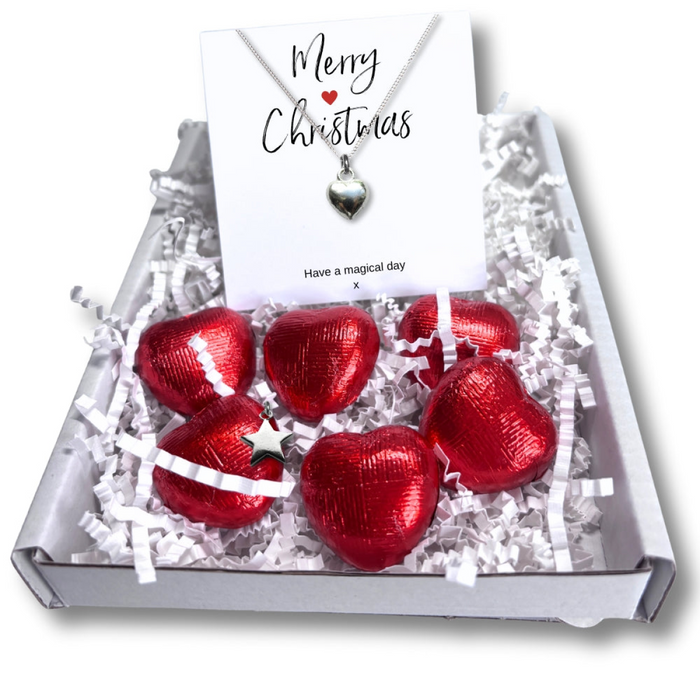 Merry Christmas Mini Gift Hamper with Silver Heart Necklace - Samanta Factory