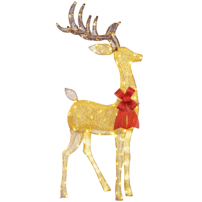 Gold standing reindeer with warm white LED lights for outdoor Christmas décor