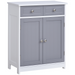 White freestanding bathroom storage cabinet with drawers and cupboard for towels and toiletries

