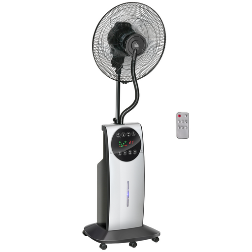 Pedestal mist fan with water spray and remote control for indoor cooling