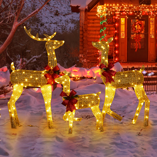 3-Piece Lighted Christmas Reindeer Family Set with Warm White LEDs