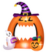 150 cm inflatable Halloween pumpkin archway with cute ghost, LED lights, rotating flame effect, and weatherproof polyester for UK indoor and outdoor display