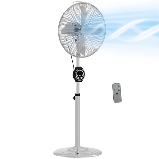 Metal pedestal fan with adjustable height and remote control for home cooling