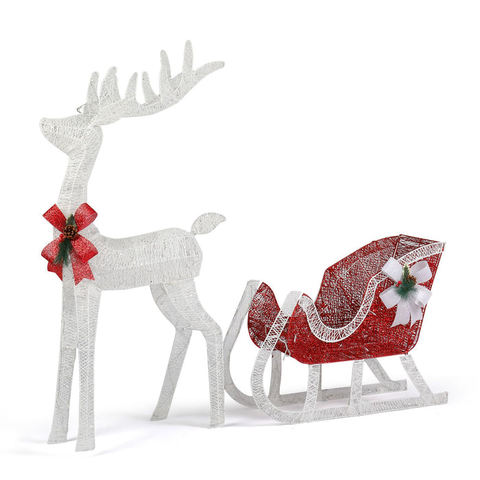 4ft Lighted Christmas Reindeer & Sleigh Yard Decoration Set