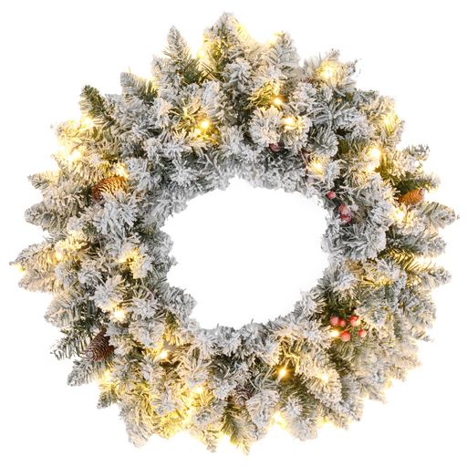 60cm LED Christmas Wreath with Pine Cones and Red Berries
