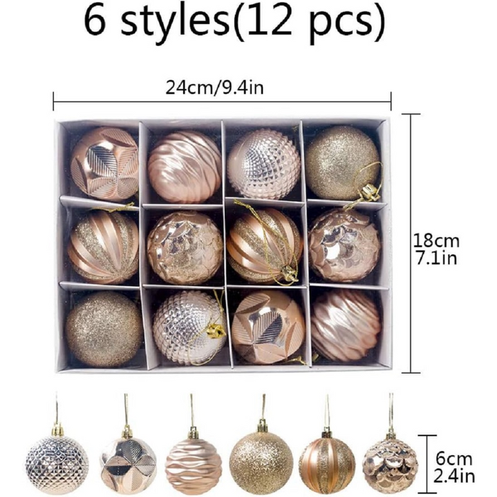 Christmas Baubles 60mm Christmas Tree Decoration Ornaments Pendants 12pcs Shatterproof Balls Large Hanging Ball - Samanta Factory