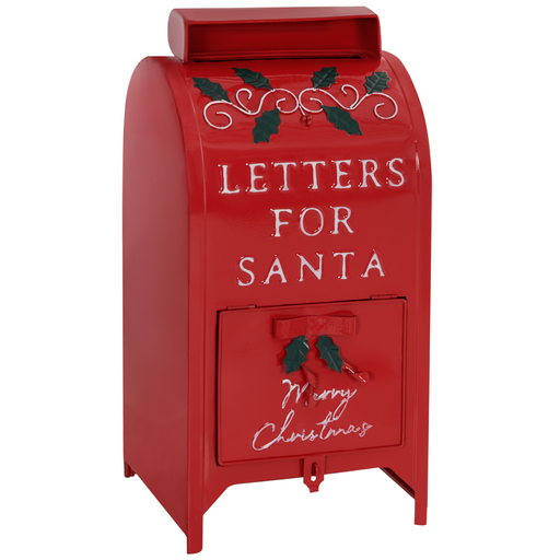 Red Steel Christmas Letter Box with 3D Embossed Design for Indoor Use