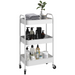 White 3-tier kitchen storage cart with steel mesh baskets and wheels for easy mobility

