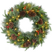 Lifelike Christmas LED wreath with pine cones and red berries for home décor