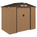 Galvanised steel garden shed with double sliding lockable doors, sloped roof, air vents, and floor base foundation, measuring 185 x 127 cm for outdoor storage.