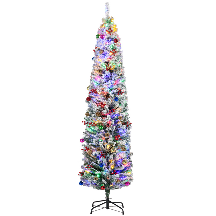 7ft Pre-Decorated Artificial Christmas Tree with Multi-Coloured LED Lights