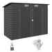 Galvanised metal bike shed with double doors, padlock, and air vents, sized 3.7 x 7.9 ft, suitable for secure outdoor storage of bikes and tools.