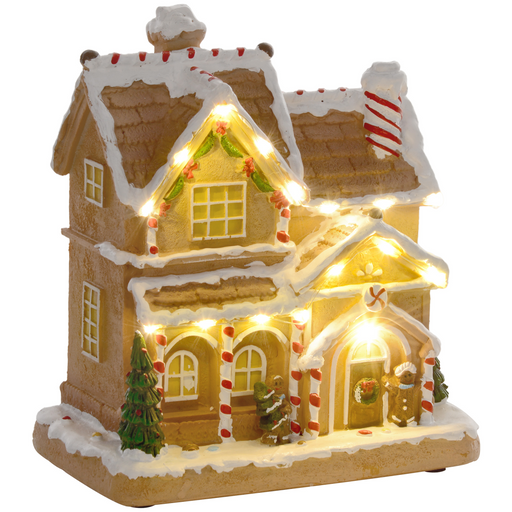 Christmas gingerbread house with LED lights and musical feature for home and office display