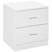 White 2-drawer bedside table with flat top surface and compact design for bedroom storage

