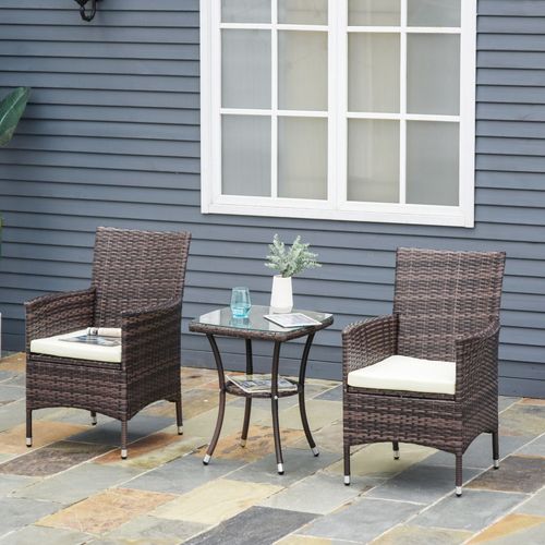2-Seater Rattan Garden Armchair Set w/ Thick Cushions | Galvanized Metal Frame (Brown) - Samanta Factory