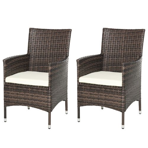 Luxury brown rattan 2-seater garden armchair set with thick cushions - weatherproof outdoor furniture UK