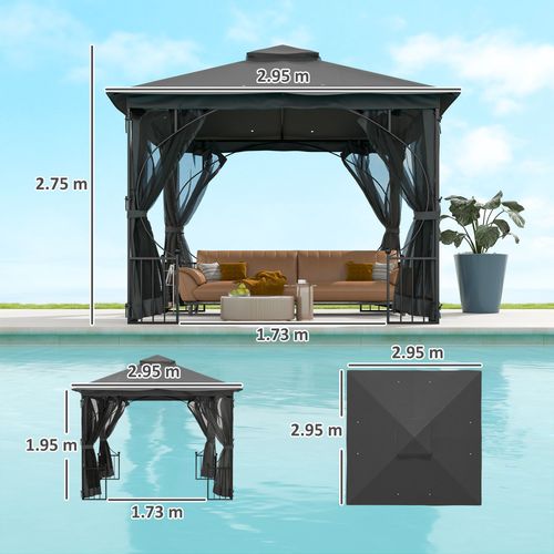 3x3m Gazebo Party Tent | Double-Tier Patio Canopy with UV Protection & Steel Frame – Garden Sun Shade - Samanta Factory
