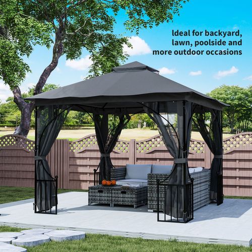 3x3m Gazebo Party Tent | Double-Tier Patio Canopy with UV Protection & Steel Frame – Garden Sun Shade - Samanta Factory