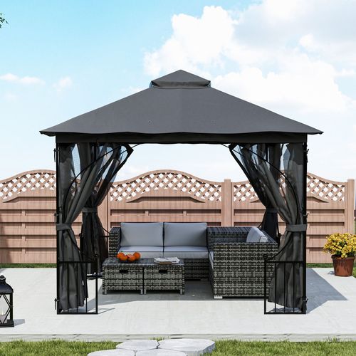 3x3m Gazebo Party Tent | Double-Tier Patio Canopy with UV Protection & Steel Frame – Garden Sun Shade - Samanta Factory