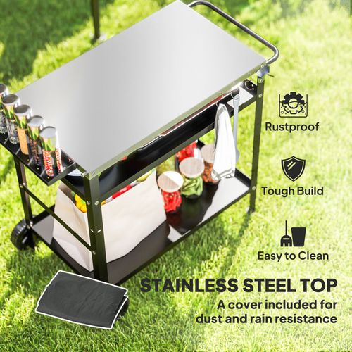 Outsunny BBQ Trolley: Stainless Steel Pizza Table & Versatile Outdoor Cart - Samanta Factory