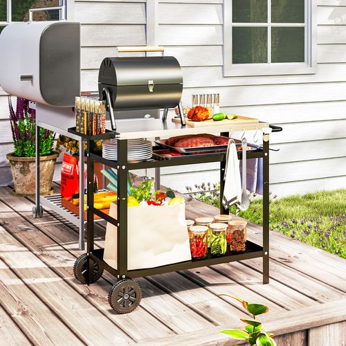 Outsunny BBQ Trolley: Stainless Steel Pizza Table & Versatile Outdoor Cart - Samanta Factory