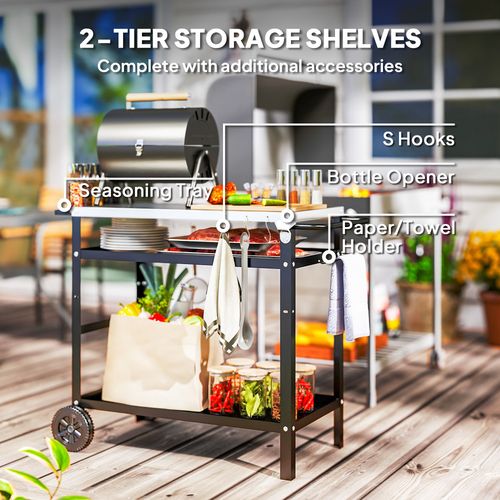 Outsunny BBQ Trolley: Stainless Steel Pizza Table & Versatile Outdoor Cart - Samanta Factory