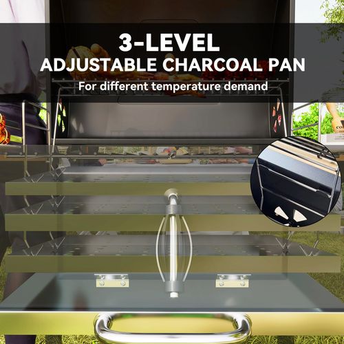 Outsunny Charcoal BBQ Grill with Warming Rack and 3 Shelves - Samanta Factory