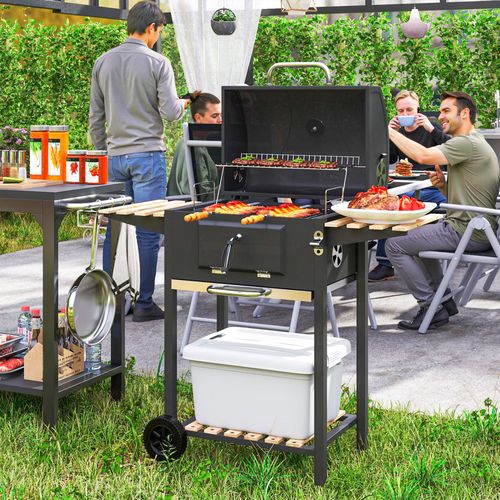 Outsunny Charcoal BBQ Grill with Warming Rack and 3 Shelves - Samanta Factory