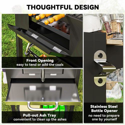 Outsunny Charcoal BBQ Grill with Warming Rack and 3 Shelves - Samanta Factory