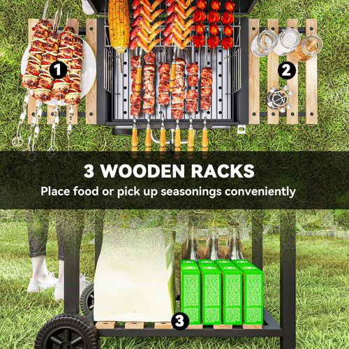 Outsunny Charcoal BBQ Grill with Warming Rack and 3 Shelves - Samanta Factory