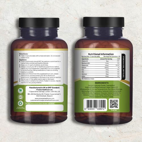 Vegan Multivitamins & Minerals (120 Capsules) 🌱 High-Strength Formula with B12, D3 & Iron - Prowise UK - Samanta Factory
