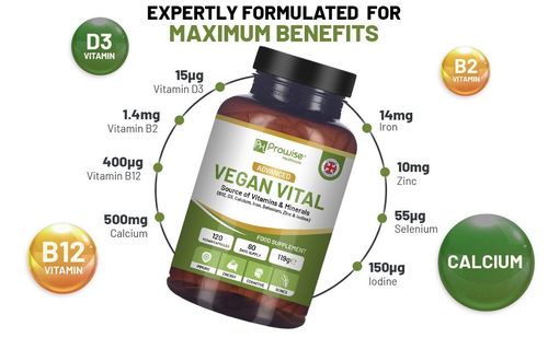 Vegan Multivitamins & Minerals (120 Capsules) 🌱 High-Strength Formula with B12, D3 & Iron - Prowise UK - Samanta Factory