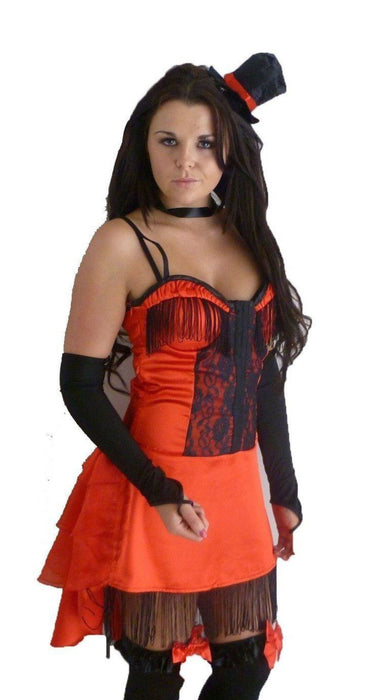 Red and black burlesque Moulin Rouge inspired Halloween fancy dress costume

