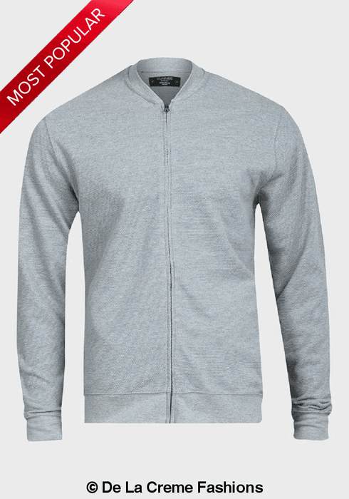 De La Creme MAN - Pique Grey Long Sleeve Zip-up Bomber Jacket - Samanta Factory