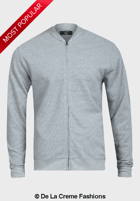 De La Creme MAN - Pique Grey Long Sleeve Zip-up Bomber Jacket - Samanta Factory