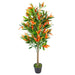 130cm tall artificial ficus plant with moss-covered pot and red-green foliage